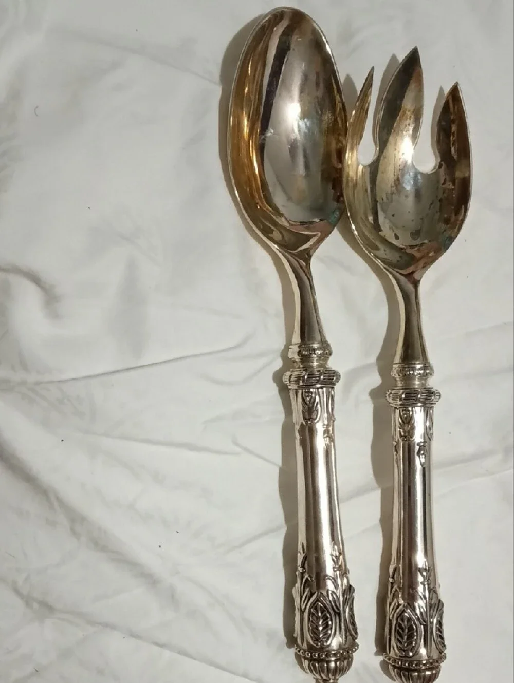 Elegant Silver-Tone Serving Spoon and Fork Set